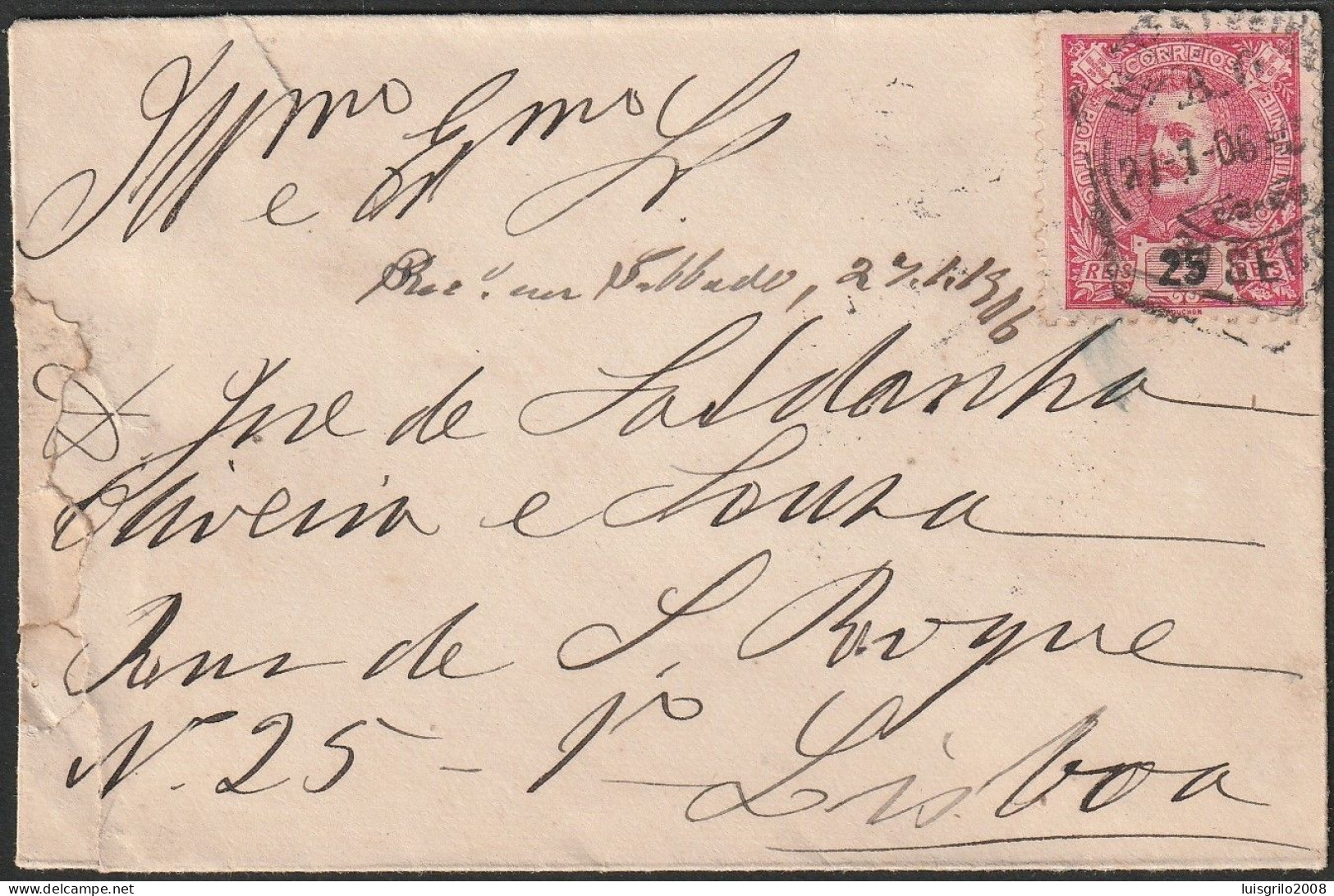 Cover - Rua Do Telhado To Rua De S. Roque, Lisboa -|- Postmark - Lisboa. 1906 - Brieven En Documenten