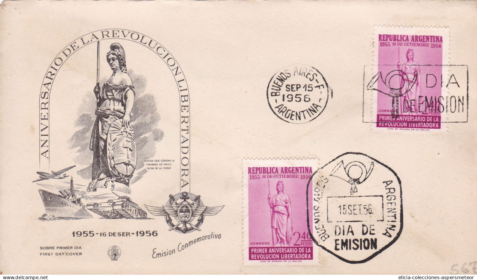 Argentina - 1956 - FDC - 1st Aniversary Of Liberty Revolution  -  Caja 30 - FDC