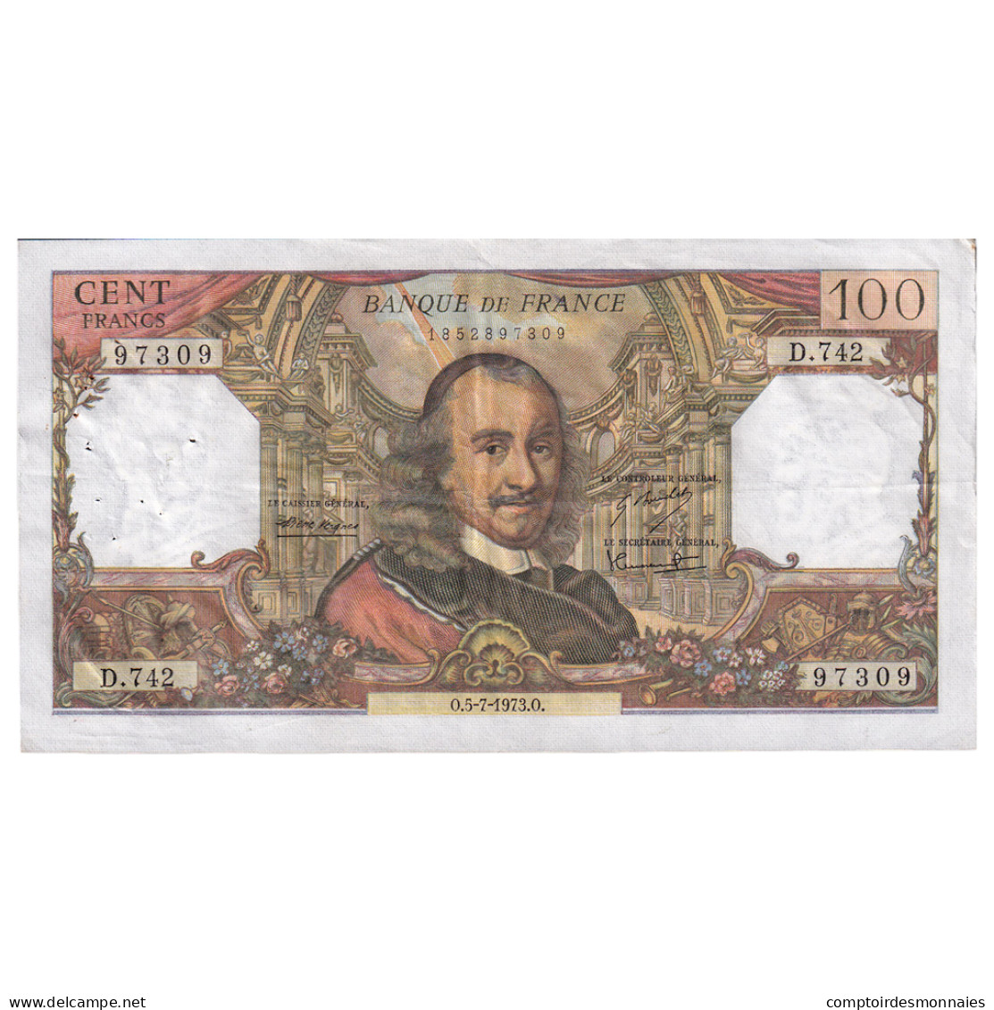 France, 100 Francs, Corneille, 1973, D.742, TTB, Fayette:65.43, KM:149d - 100 F 1964-1979 ''Corneille''