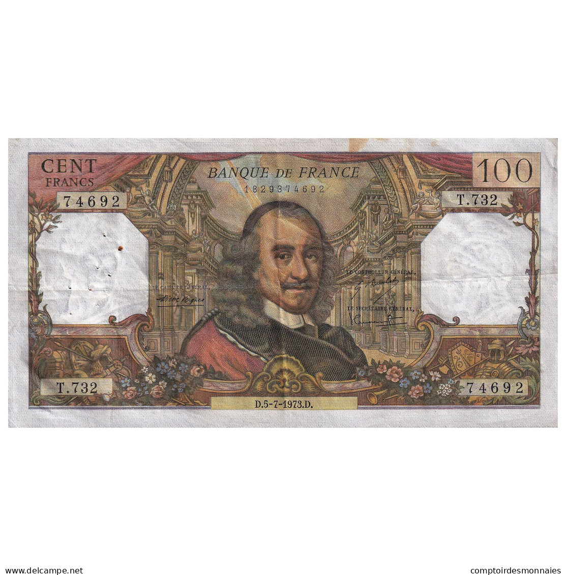 France, 100 Francs, Corneille, 1973, T.732, TTB, Fayette:65.43, KM:149d - 100 F 1964-1979 ''Corneille''