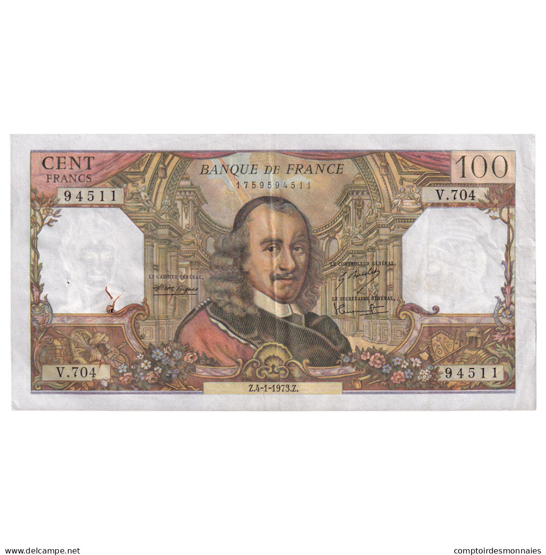 France, 100 Francs, Corneille, 1973, V.704, TTB+, Fayette:65.41, KM:149d - 100 F 1964-1979 ''Corneille''