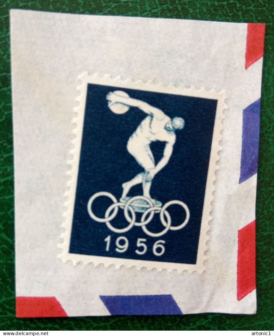 Norway Poster Stamp (blue) Of The Norwegian Fund For The 1956 Olympics On Fragment - Summer 1956: Melbourne