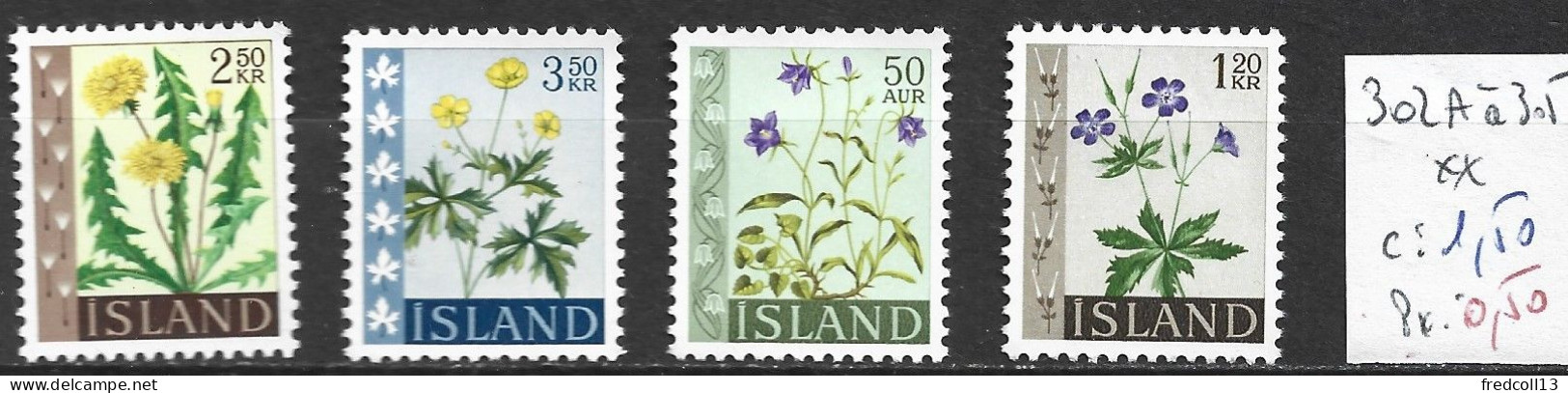 ISLANDE 302A à 305 ** Côte 1.50 € - Neufs