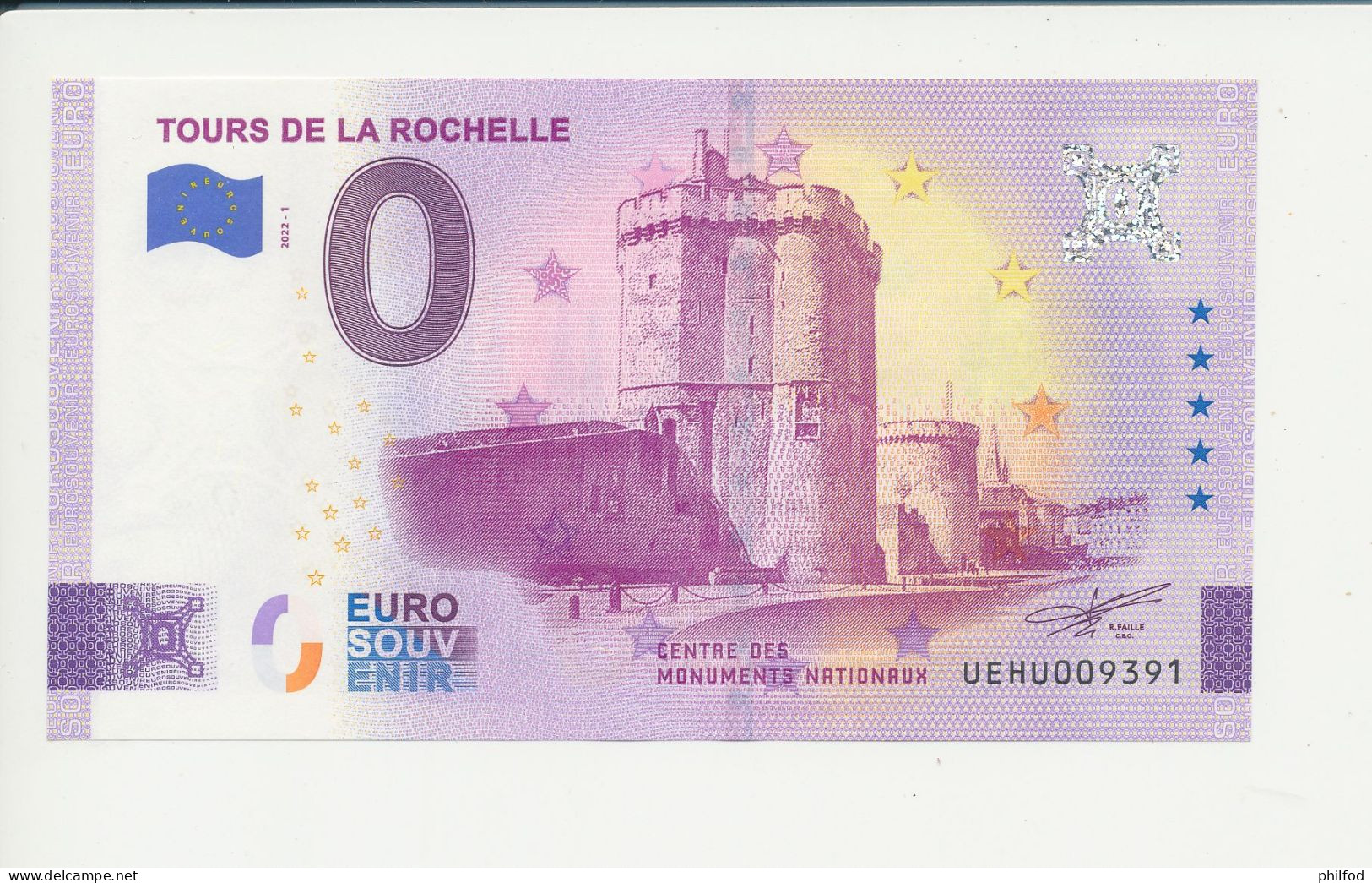 Billet Touristique  0 Euro  - TOURS DE LA ROCHELLE - UEHU - 2022-1 -  N° 9391 - Autres & Non Classés