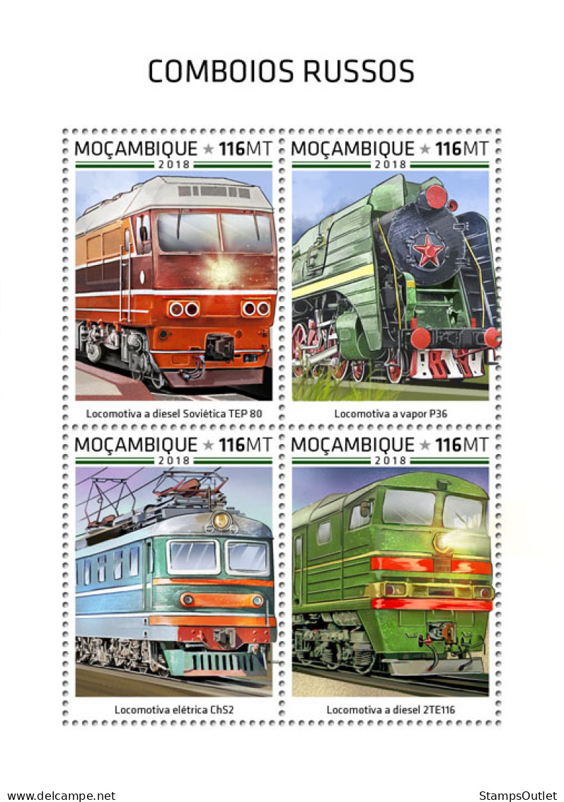 MOZAMBIQUE 2018 MNH  Russian Trains  Michel Code: 9826-9829. Yvert&Tellier Code: 8134-8137 - Mozambique