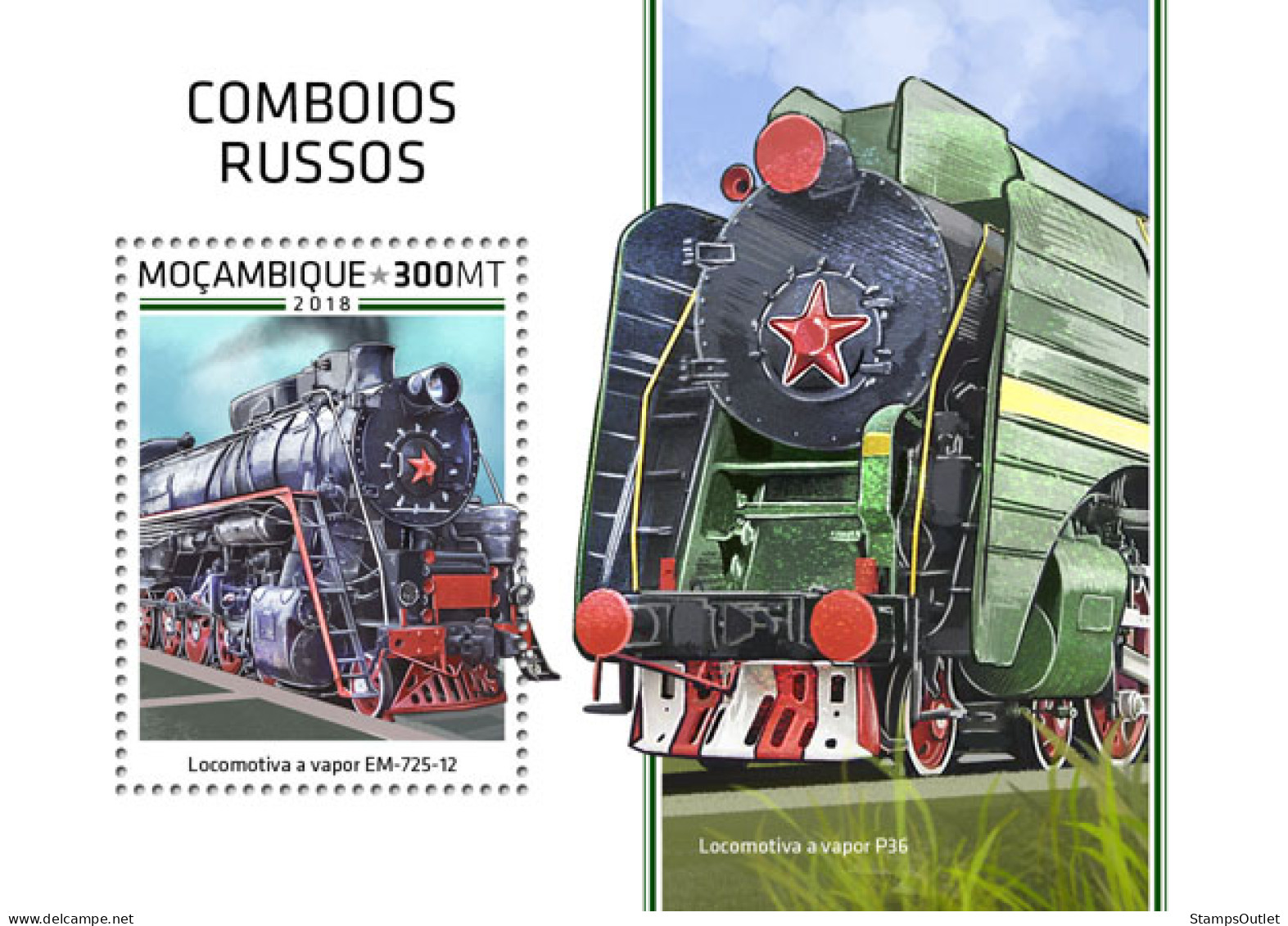 MOZAMBIQUE 2018 MNH  Russian Trains  Michel Code: 9830 / Bl.1406. Yvert&Tellier Code: 1360 - Mozambique