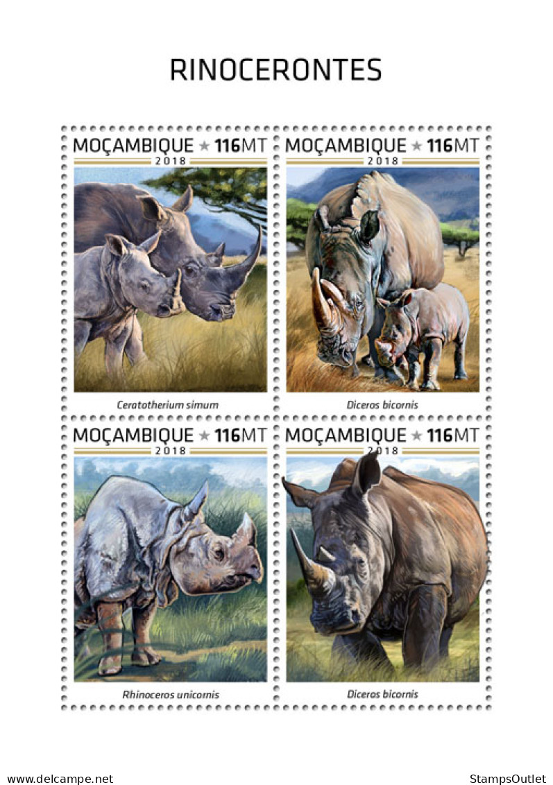 MOZAMBIQUE 2018 MNH  Rhinos  Michel Code: 9861-9864. Yvert&Tellier Code: 8142-8145 - Mozambique