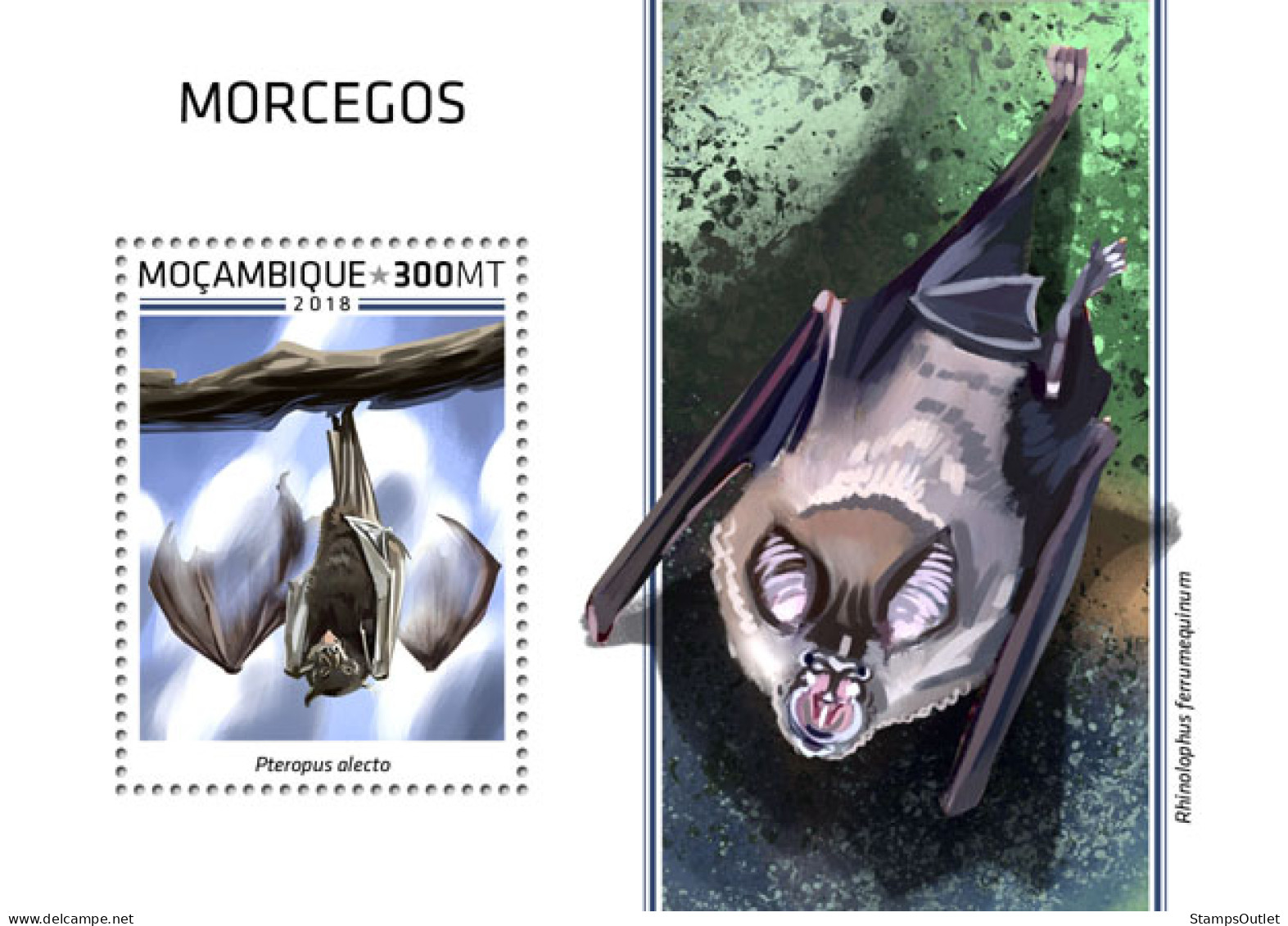 MOZAMBIQUE 2018 MNH  Bats  Michel Code: 9875 / Bl.1415. Yvert&Tellier Code: 1363 - Mozambique