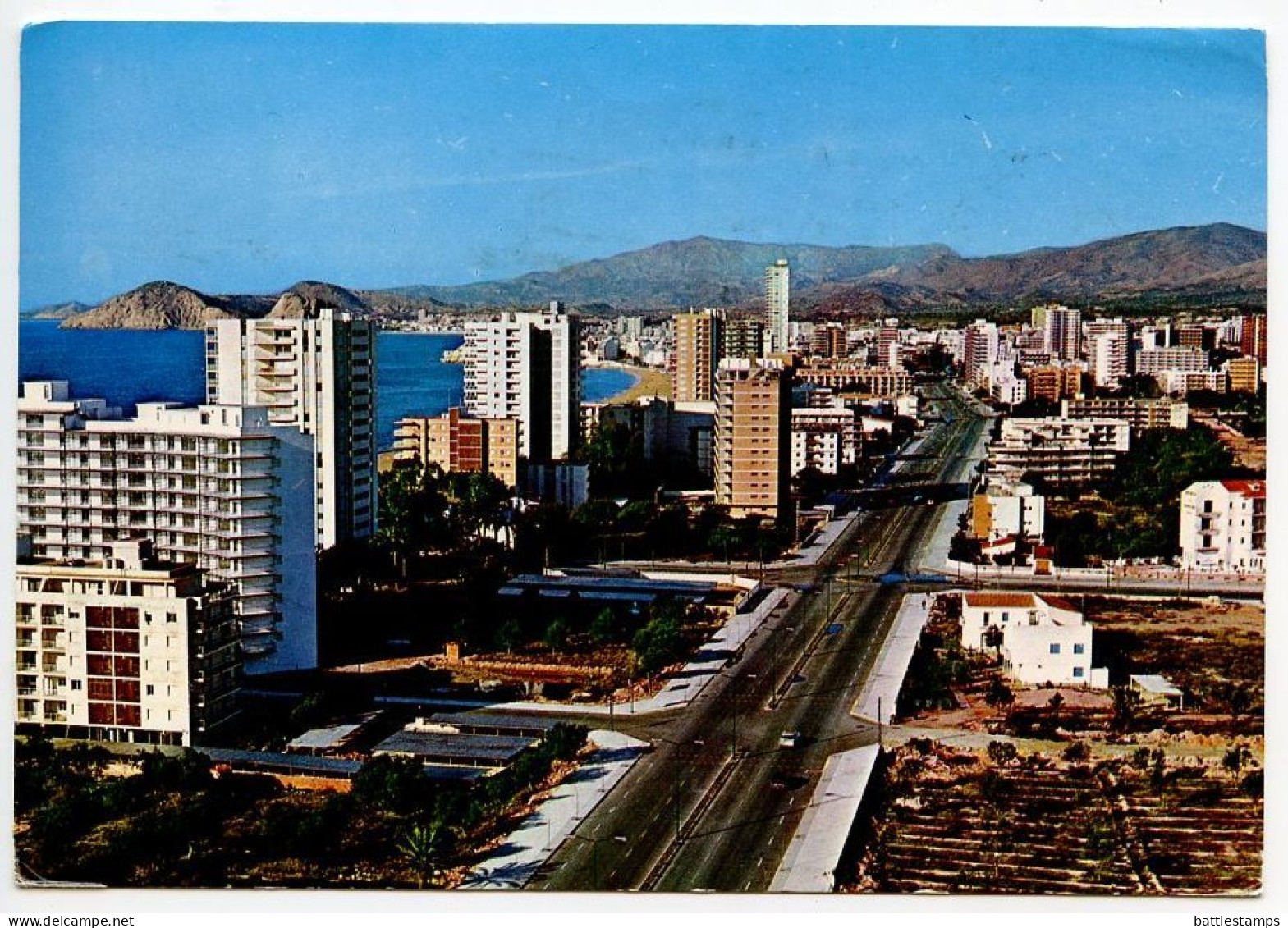 Spain 1970 Postcard Benidorm - Avenida Del Mediterraneo; 2.50p Villasobroso Castle, Pontevedra (pair) Stamps - Alicante