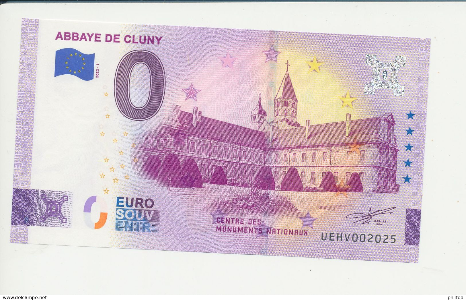 Billet Touristique  0 Euro  - ABBAYE DE CLUNY - UEHV - 2022-1 -  N° 2025 - Otros & Sin Clasificación