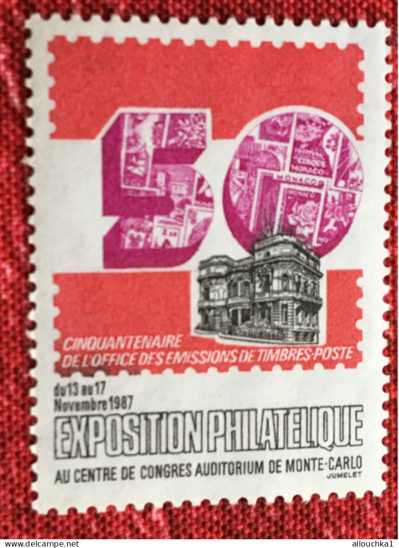 Exposition Philatélique Congres Auditorium Monaco 50é Office 2 Timbres Poste Vignette**Erinnophilie-[E]Stamp-Sticker - Filatelistische Tentoonstellingen