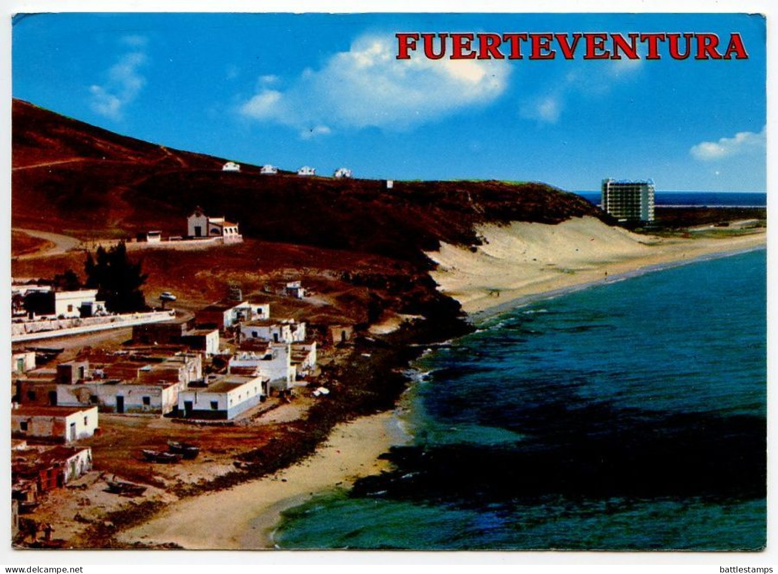 Spain 1982 Postcard Fuerteventura, Islas Canarias - Morro Jabel & Hotel Jandia Playa; Morro Jable, Costa Calma Postmark - Fuerteventura