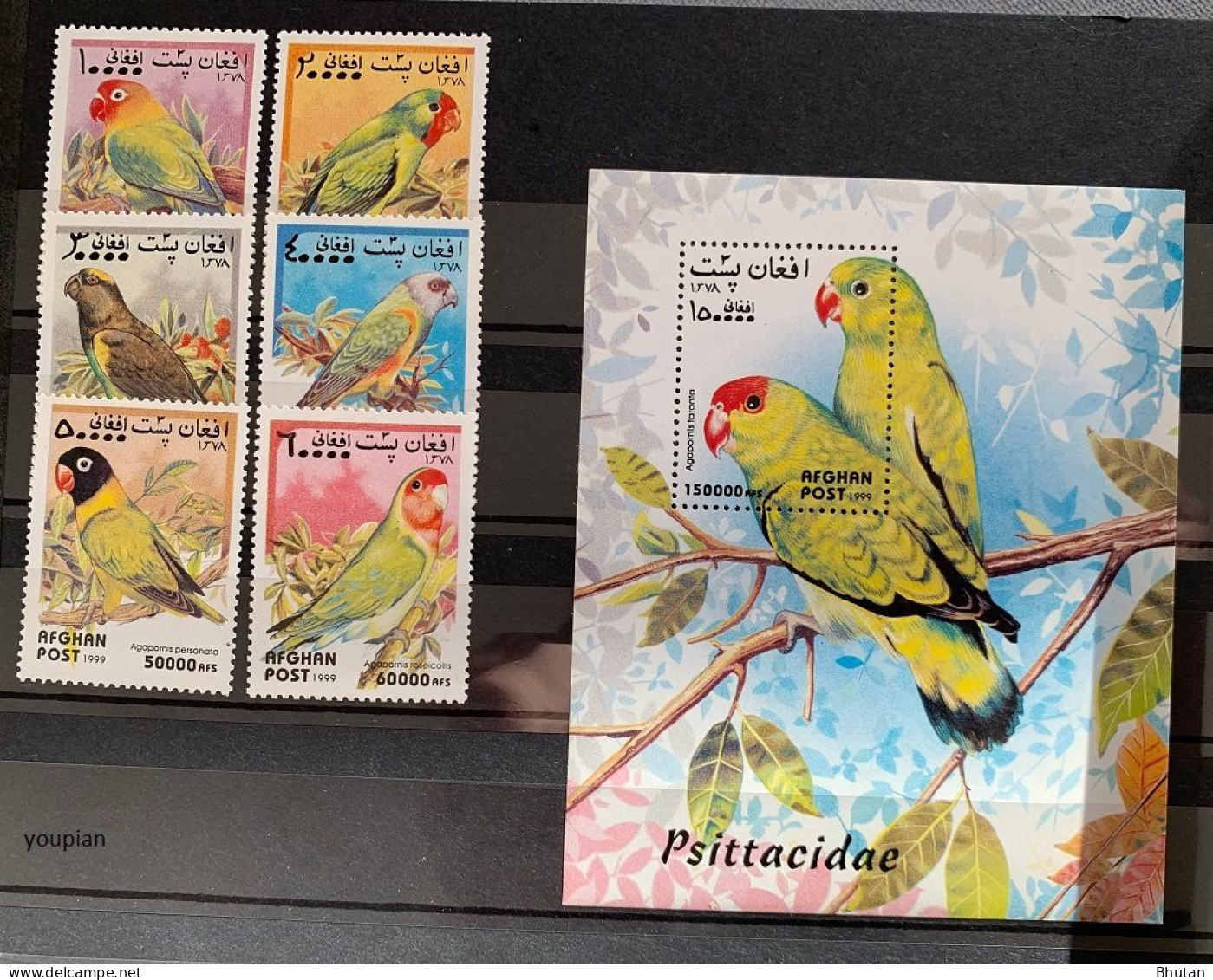 Afghanistan 1999, Parrots, MNH S/S And Stamps Set - Afghanistan