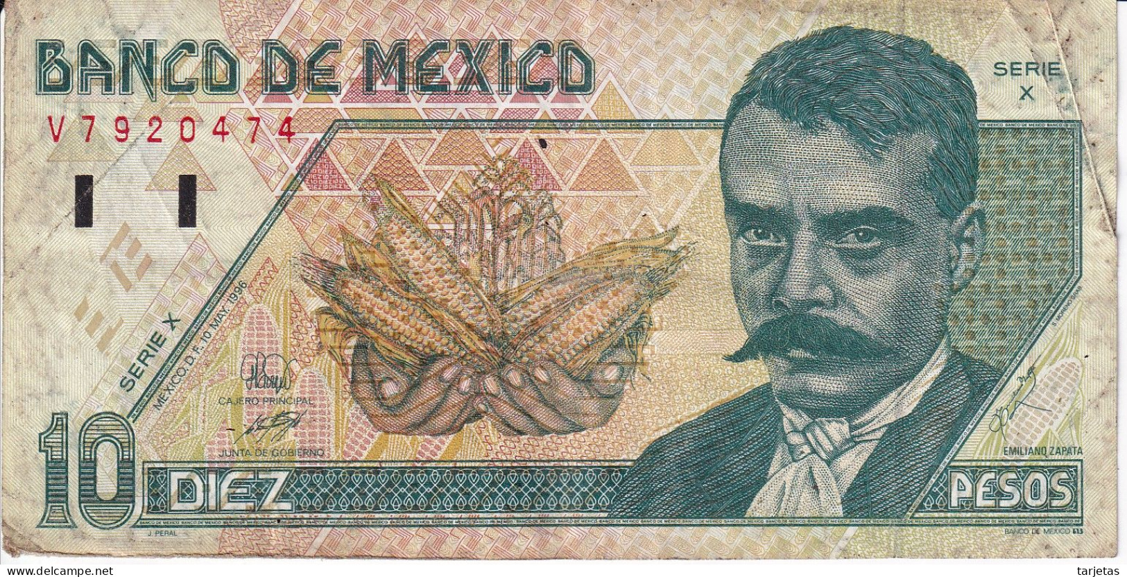 BILLETE DE MEXICO DE 10 PESOS AÑO 1996 DE EMILIANO ZAPATA  (BANKNOTE) - Mexico