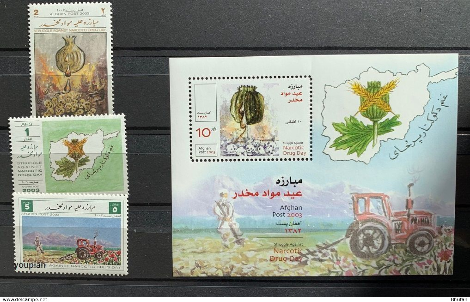 Afghanistan 2003, Fight Against Drugs, MNH S/S And Stamps Set - Afghanistan