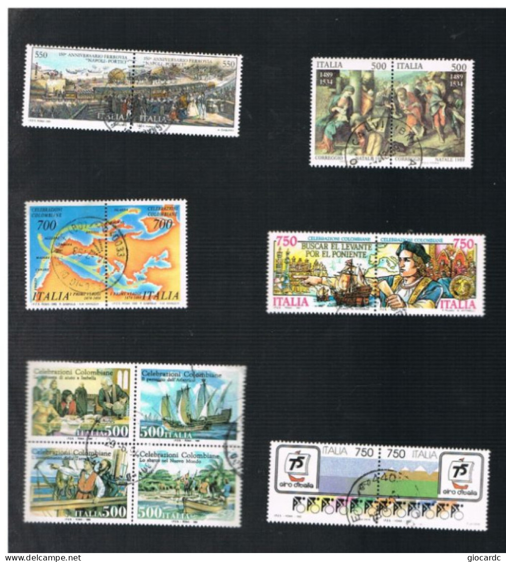 ITALIA REPUBBLICA  -    1989.1992 - LOT OF 6 COMPLET SET Of SE-TENANT STAMPS  (14 STAMPS)       -            USED - Collections