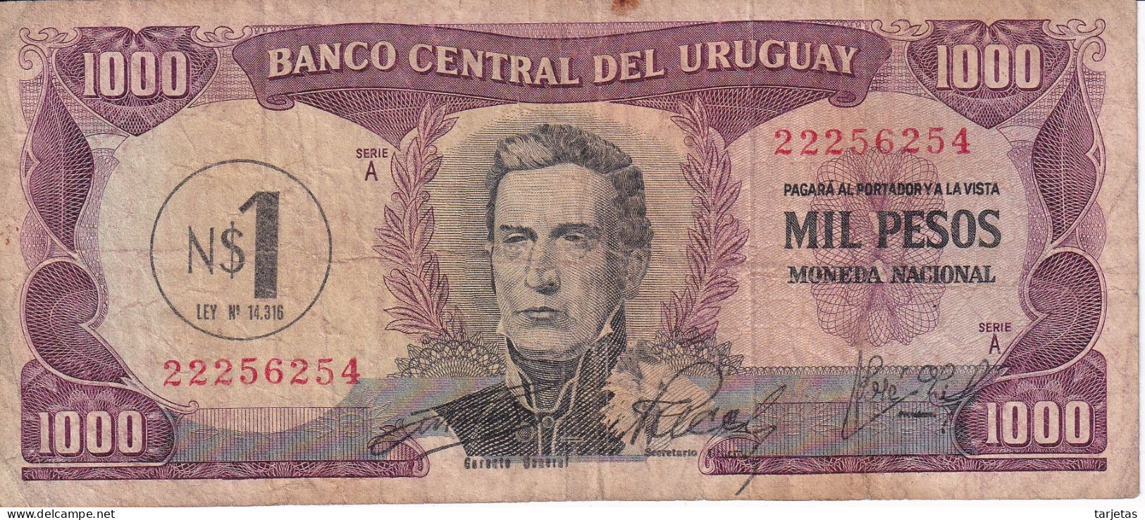 BILLETE DE URUGUAY DE 1000 PESOS DEL AÑO 1975 (BANKNOTE) - Uruguay