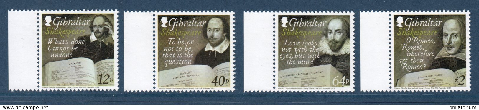 Gibraltar, **, Yv, Mi, 1625, 1626, 1627, 1628, SG MS 1587, 1588, 1589, 1590, 450e Anniversaire De Shakespeare - Gibraltar