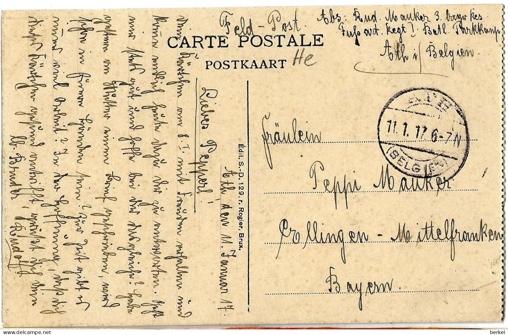 ATH L'écluse   De Bilhée Feldpost  1917  Nr  314 D1 - Ath
