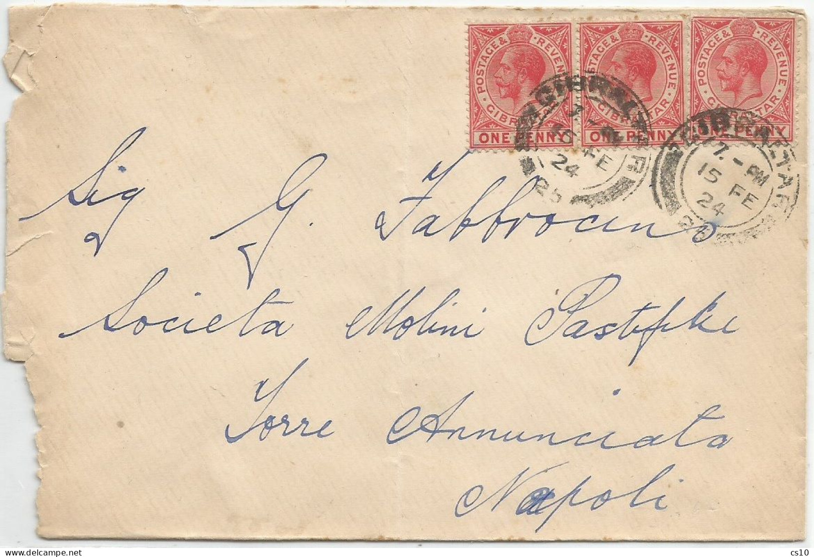 GIBRALTAR Cover 15feb1924 With KG5 D.1 X3pcs - Gibraltar