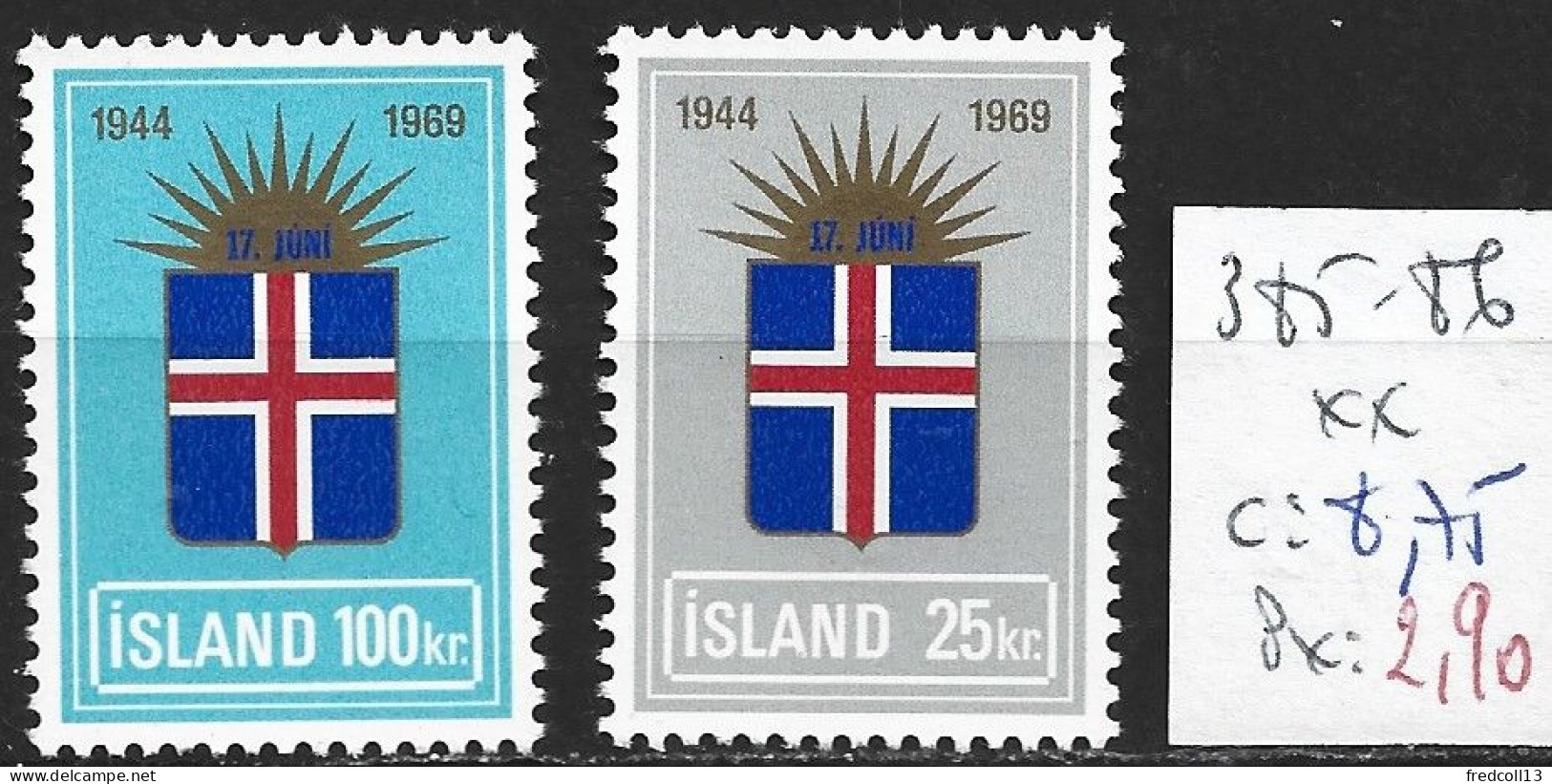 ISLANDE 385-86 ** Côte 8.75 € - Neufs