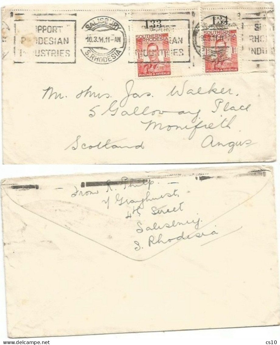 SCARCE !!!  Southern Rhodesia CV Salisbury 13mar1941 With 2x KG5 D.1 Both Sheet Margin With Table Number # 133 + # 134 - Sonstige & Ohne Zuordnung