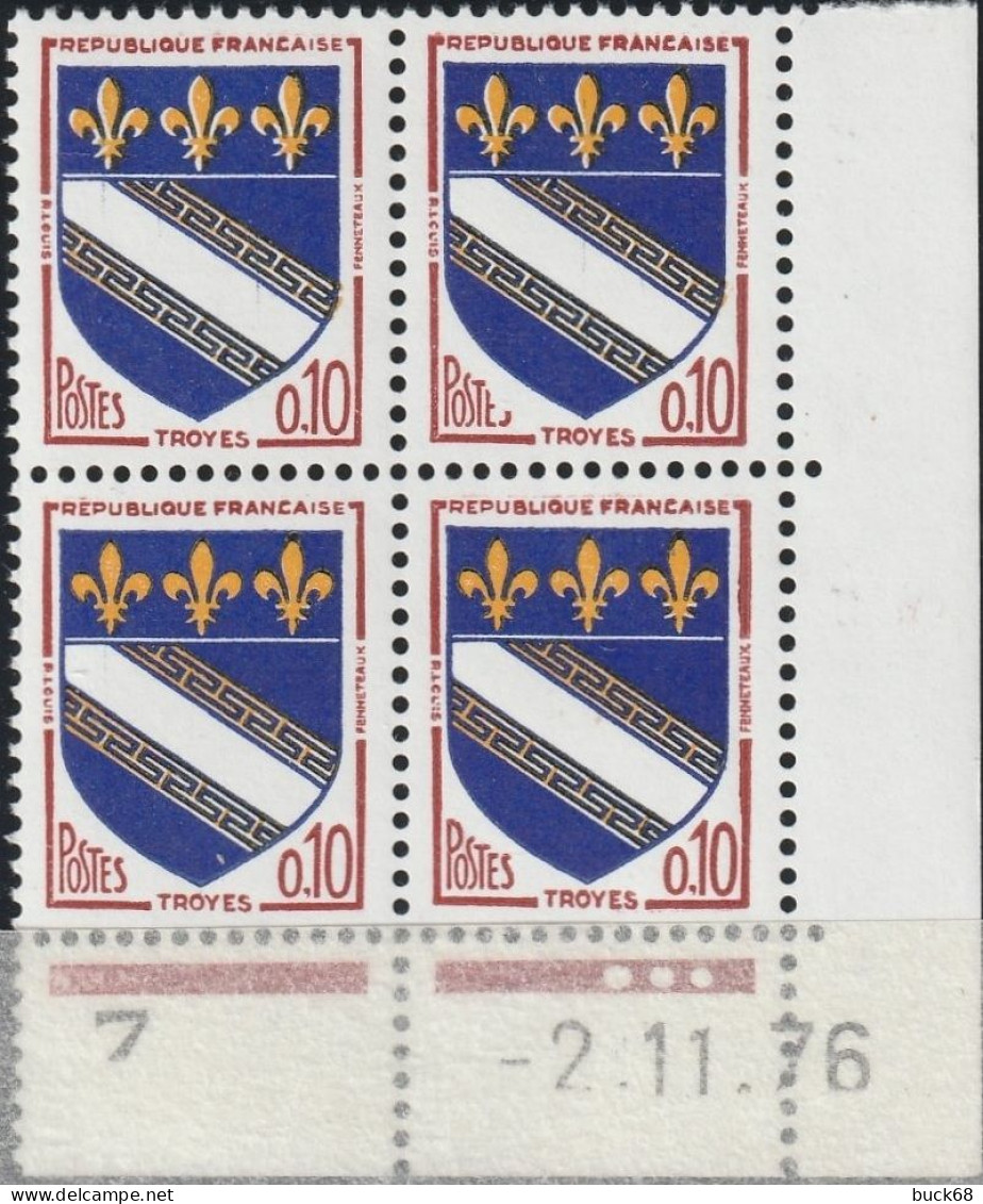 FRANCE 1353 ** MNH Armoirie Troyes Bloc De 4 Coin Daté Du 2.11.76 (2) - 1960-1969