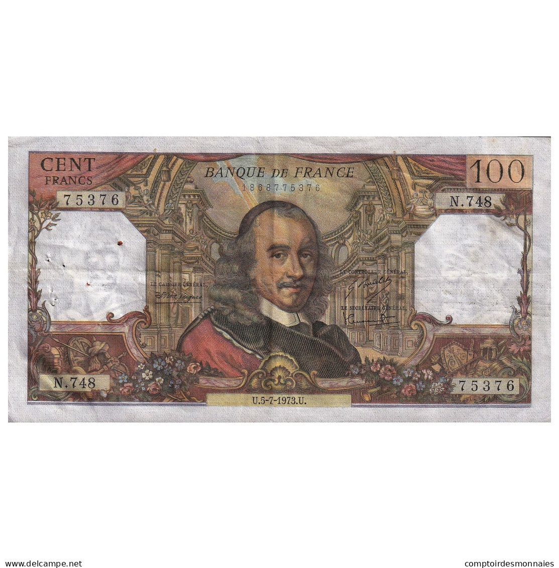 France, 100 Francs, Corneille, 1973, N.748, TTB, Fayette:65.43, KM:149d - 100 F 1964-1979 ''Corneille''