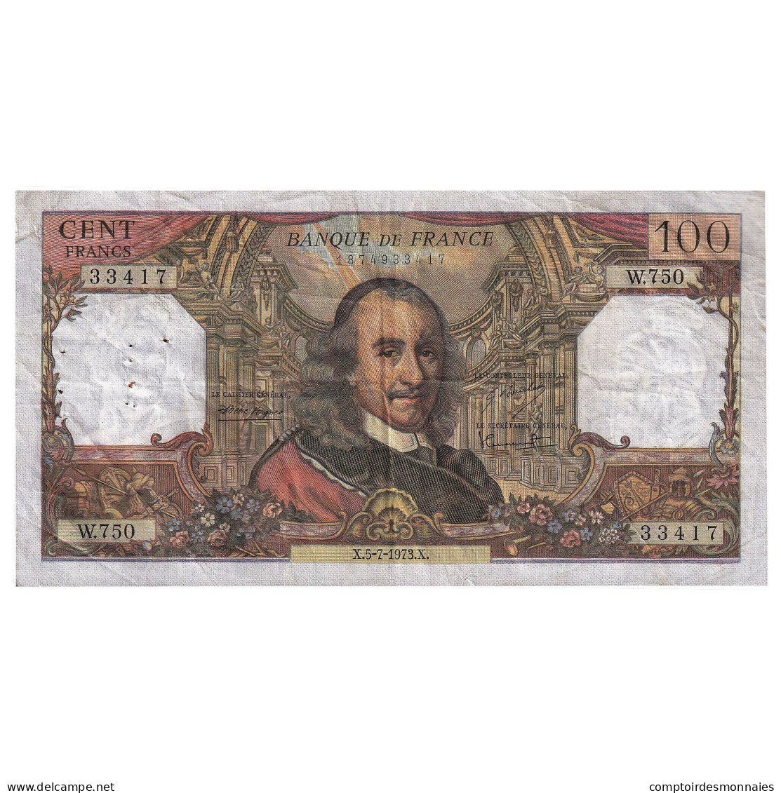 France, 100 Francs, Corneille, 1973, W.750, TTB, Fayette:65.43, KM:149d - 100 F 1964-1979 ''Corneille''