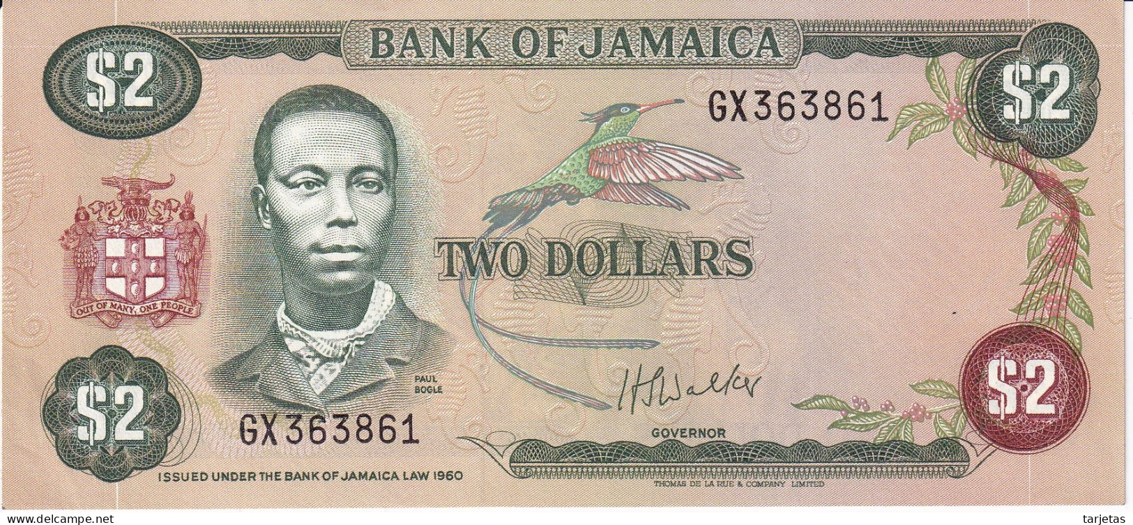 BILLETE DE JAMAICA DE 2 DOLLARS DEL AÑO 1960 SIN CIRCULAR (UNC) (BANKNOTE) - Jamaica