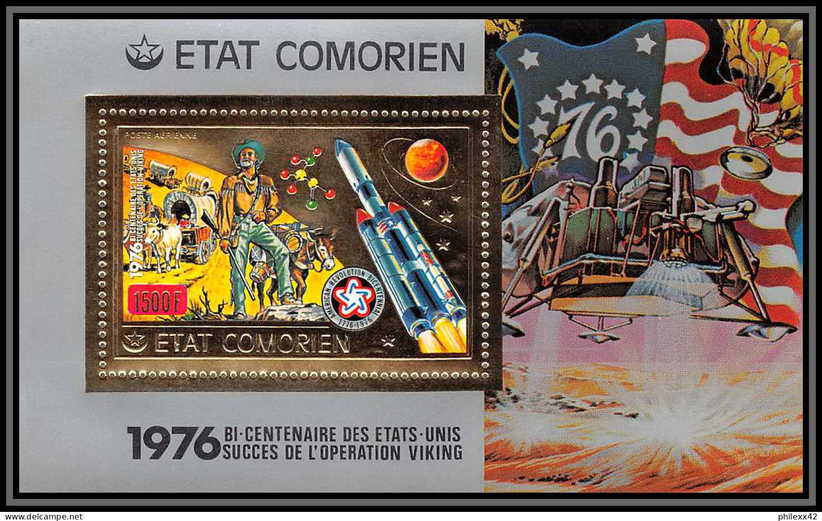 85730a BF N°58 A Bi-centennial USA Espace Space Viking Comores Comoros Etat Comorien Timbres OR Gold Stamps ** MNH  - Onafhankelijkheid USA