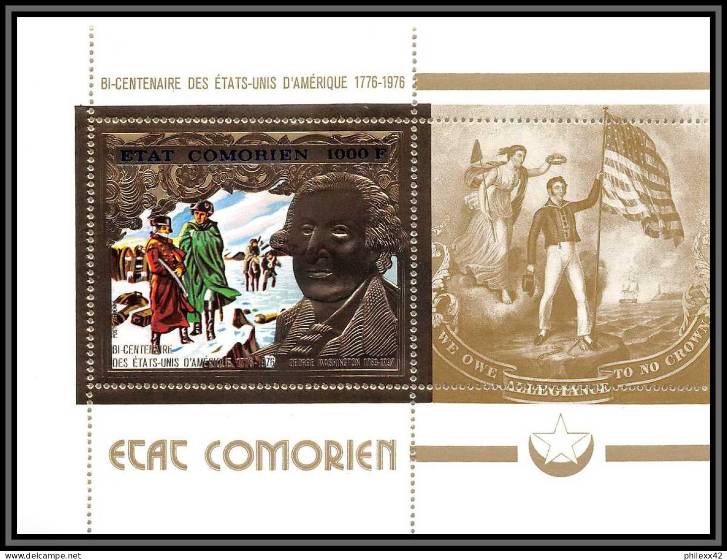 85738a N°18 A USA Bi-centennial Washington 1976 Comores Etat Comorien Timbres OR Gold Stamps ** MNH  - Onafhankelijkheid USA