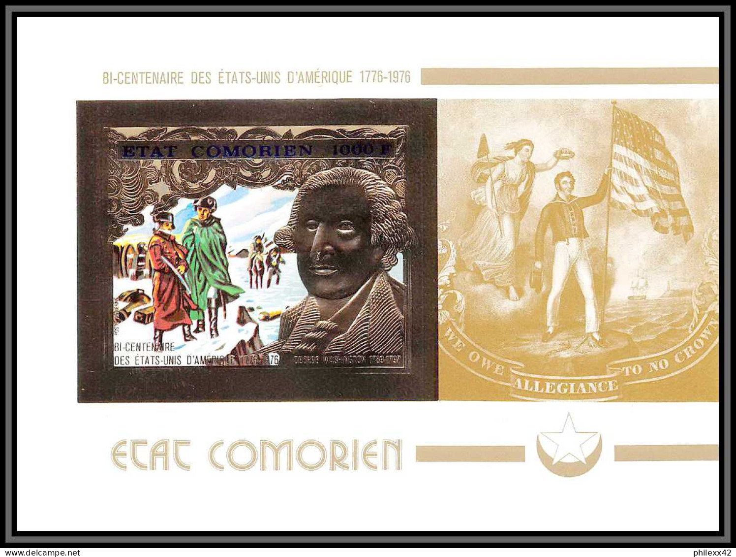 85739a N°18 B USA Bi-centennial Washington 1976 Comores Etat Comorien Timbres OR Gold Stamps ** MNH Non Dentelé Imperf - Us Independence