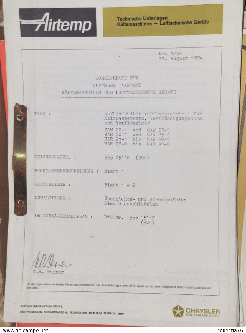 VIEUX PAPIERS LOTS DE 76 PLANS DE CLIMATISEUR CHRYSLER AIRTEMP 1977 ET DOCUMENTATION TECHNIQUE DE CHRYSLER AIRTEMP