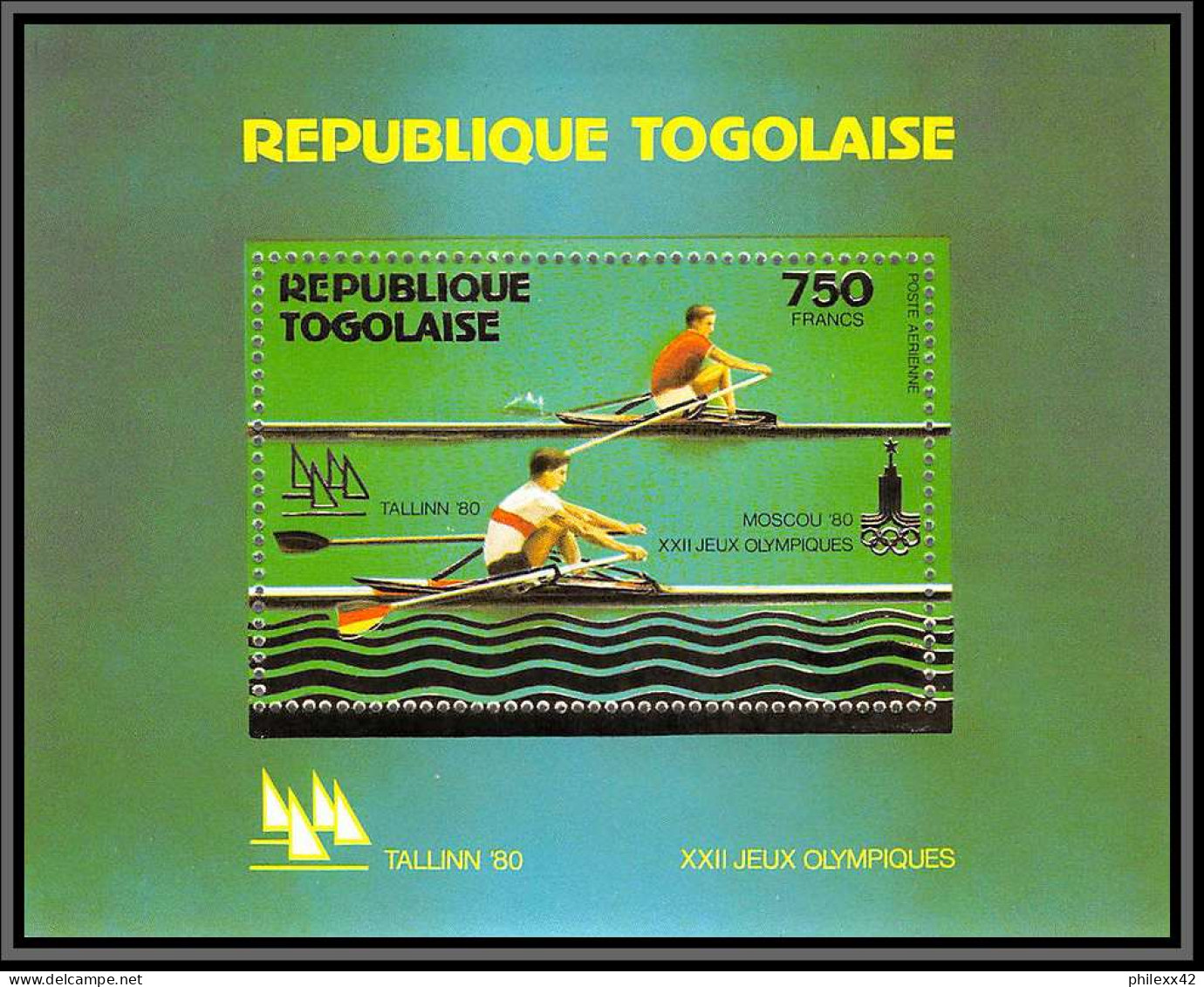 85756 N°155 A 1430 Aviron Rowing Moscou 1980 Jeux Olympiques Olympic Games Togo Timbres OR Gold Stamps ** MNH - Rudersport