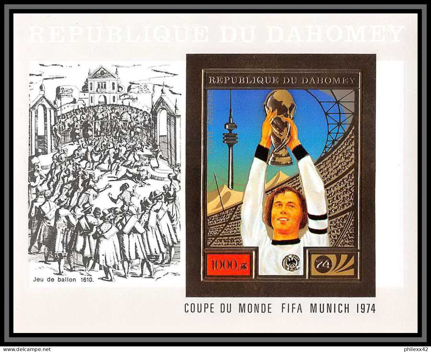 85802/ N°55 B Beckenbauer Football Soccer Munich 1974 Dahomey OR Gold Stamps ** MNH Non Dentelé Imperf - 1974 – Alemania Occidental