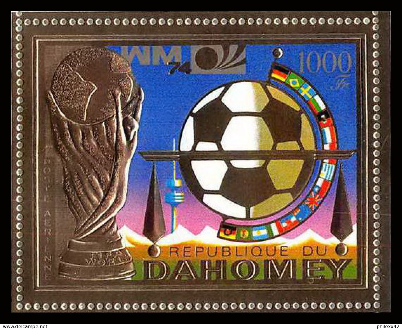 85808b/ N°37 A Football Soccer Munich 1974 Dahomey OR Gold Stamps ** MNH - 1974 – Westdeutschland