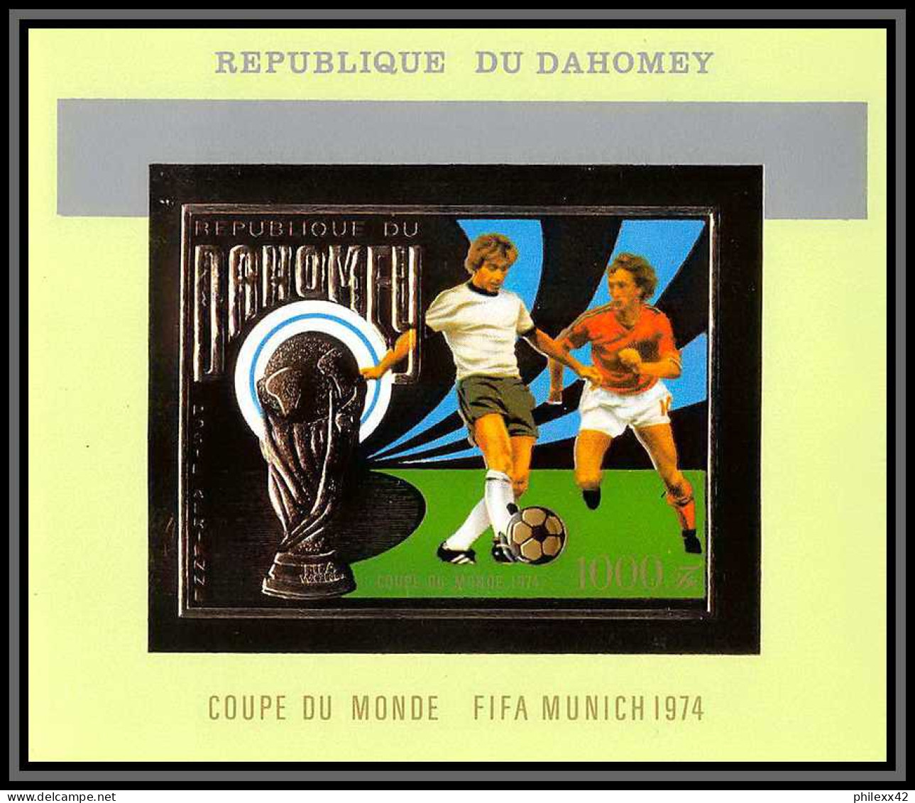 85810/ N°38 B Football Soccer Munich 1974 Dahomey OR Gold Stamps ** MNH RRR Non Dentelé Imperf - 1974 – Westdeutschland