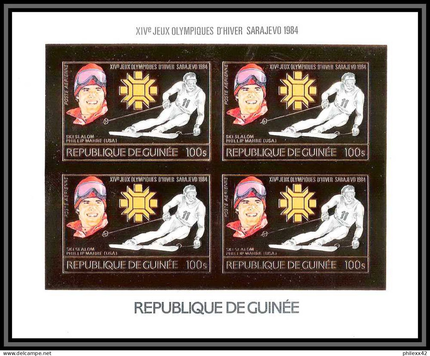 85819/ N°1010 B Sarajevo Mahre Usa 1984 Jeux Olympiques Olympic Games Guinée Guinea OR Gold ** MNH Non Dentelé MNH - Winter 1984: Sarajevo