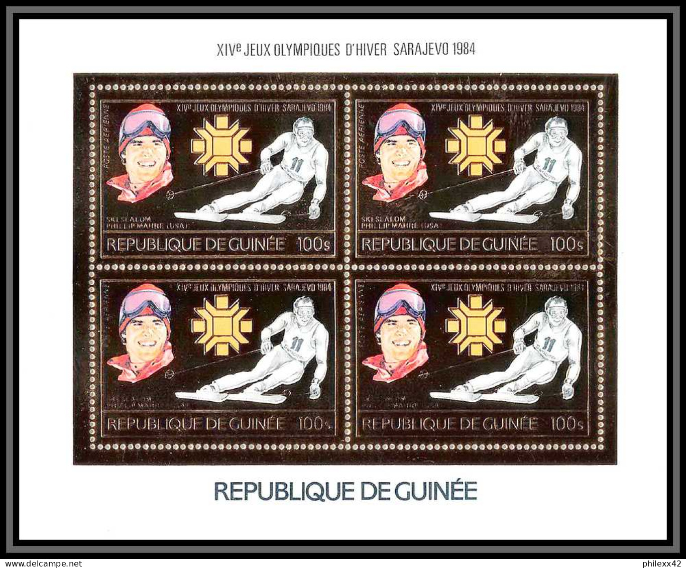 85818/ N°1010 A Sarajevo Mahre Usa 1984 Jeux Olympiques Olympic Games Guinée Guinea OR Gold ** MNH BLOC 4 - Winter 1984: Sarajevo