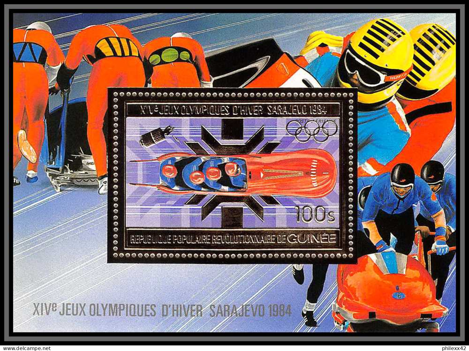 85828/ N°79 A Bobsleigh Sarajevo SKI 1984 Jeux Olympiques Olympic Games Guinée Guinea OR Gold Stamps ** MNH - Winter 1984: Sarajevo