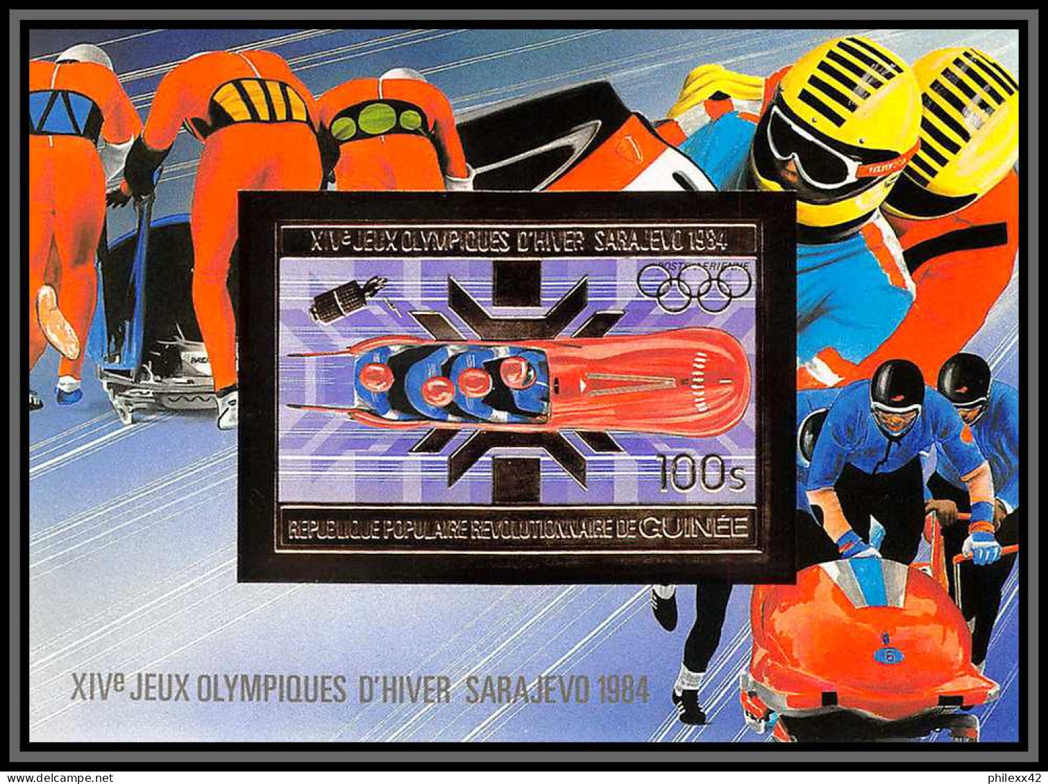 85829/ N°79 B Bobsleigh Sarajevo SKI 1984 Jeux Olympiques Olympic Games Guinée Guinea OR Gold ** MNH Non Dentelé Imperf - Invierno 1984: Sarajevo