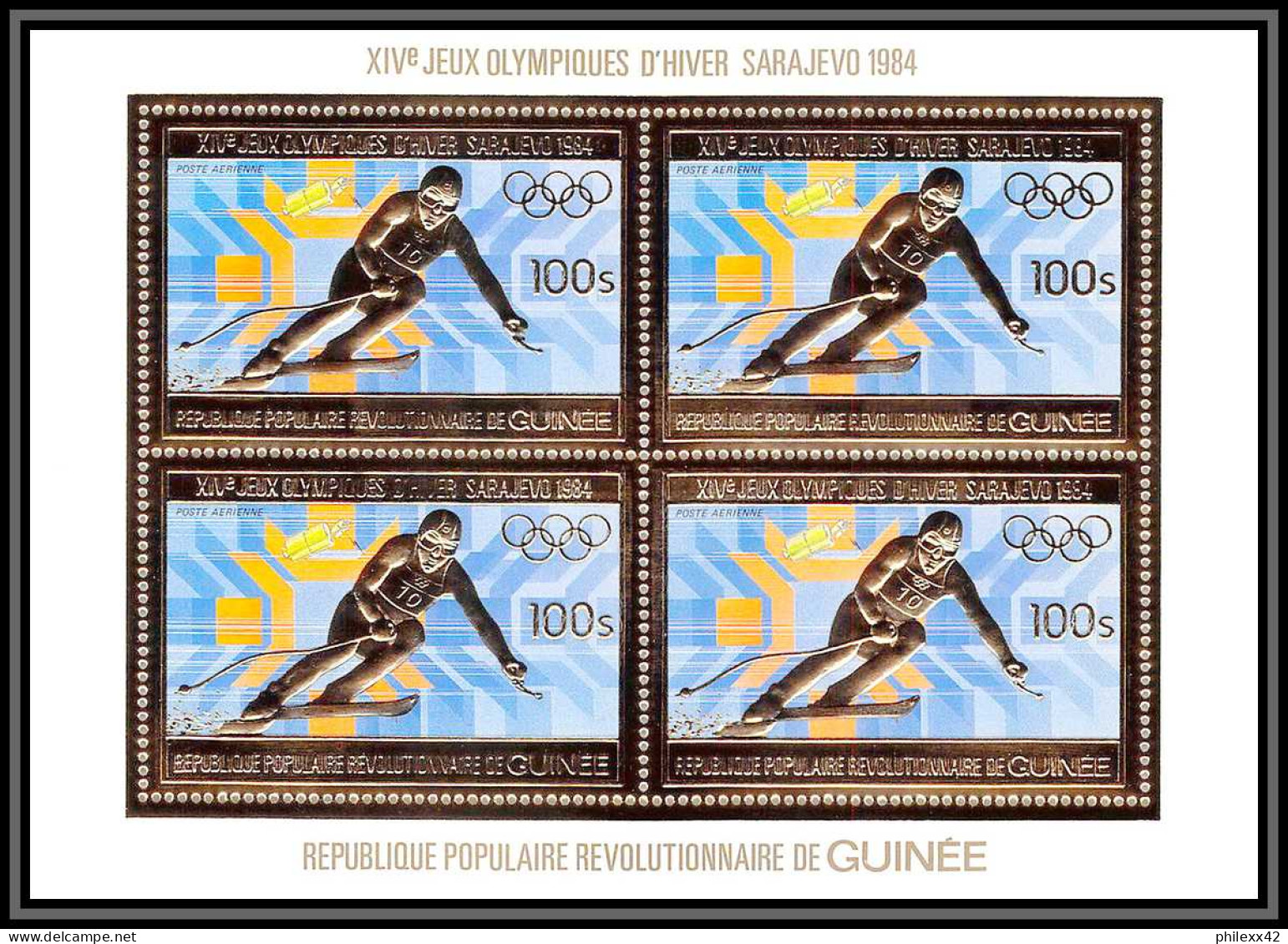 85830/ N°971 A Sarajevo SKI 1984 Jeux Olympiques Olympic Games Guinée Guinea OR Gold Stamps ** MNH Bloc 4 - Winter 1984: Sarajevo