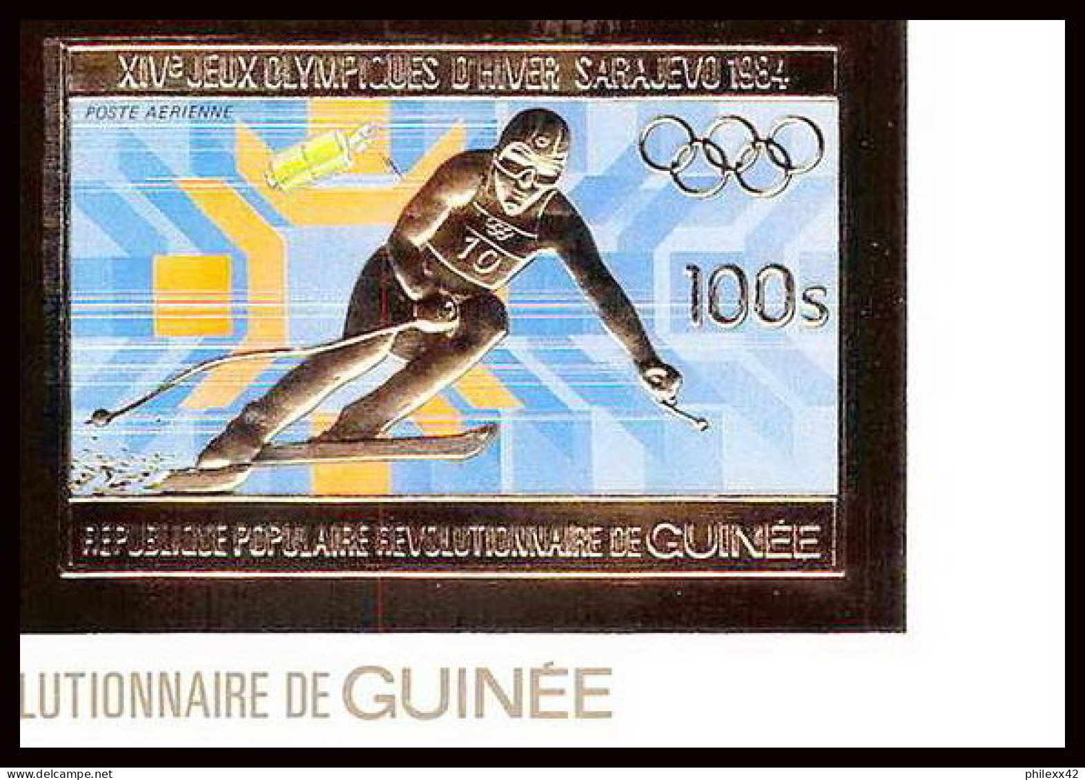 85831b/ N°971 B Sarajevo SKI 1984 Jeux Olympiques Olympic Games Guinée Guinea OR Gold ** MNH Non Dentelé Imperf - Inverno1984: Sarajevo