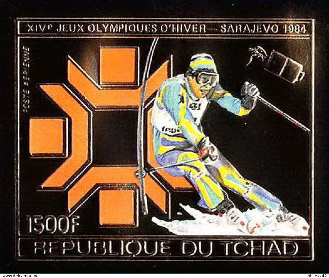 85904b/ N°161 B Ski Slalom Sarajevo 1984 Jeux Olympiques (olympic Games) Tchad OR Gold ** MNH Non Dentelé Imperf - Inverno1984: Sarajevo