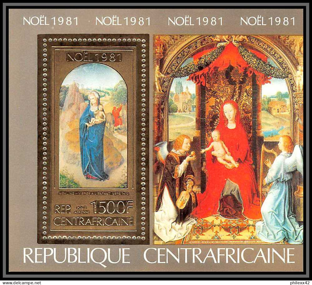 85952/ N°161 A Tableau (Painting) Noel Christmas Vierge 1981 Centrafrique Centrafricaine OR Gold Stamps ** MNH - Madones