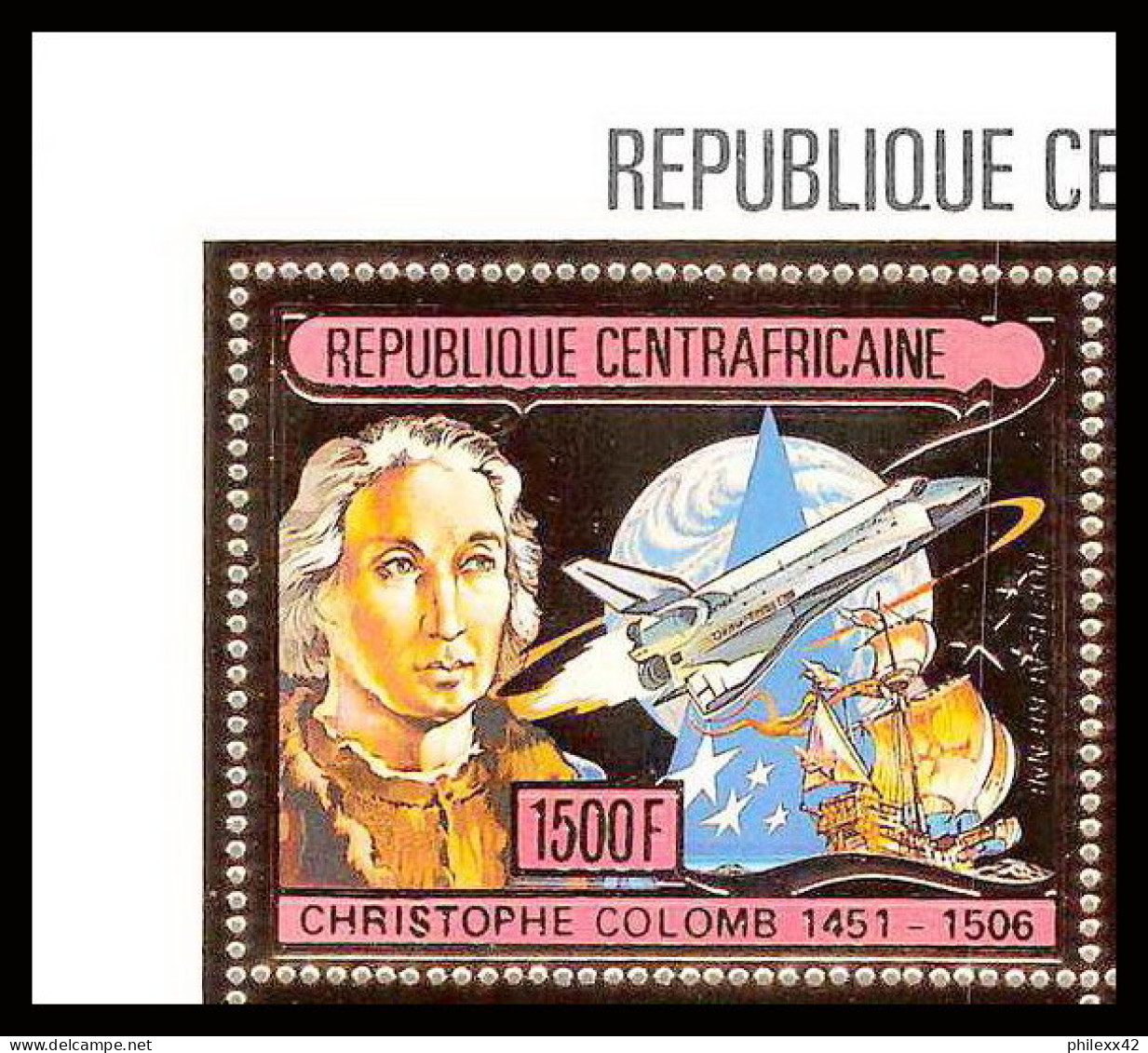 85988a/ N°1201 A Christophe Colomb Christopher Columbus Centrafricaine OR Gold ** MNH Espace Space Bloc 4 Discount - Cristoforo Colombo