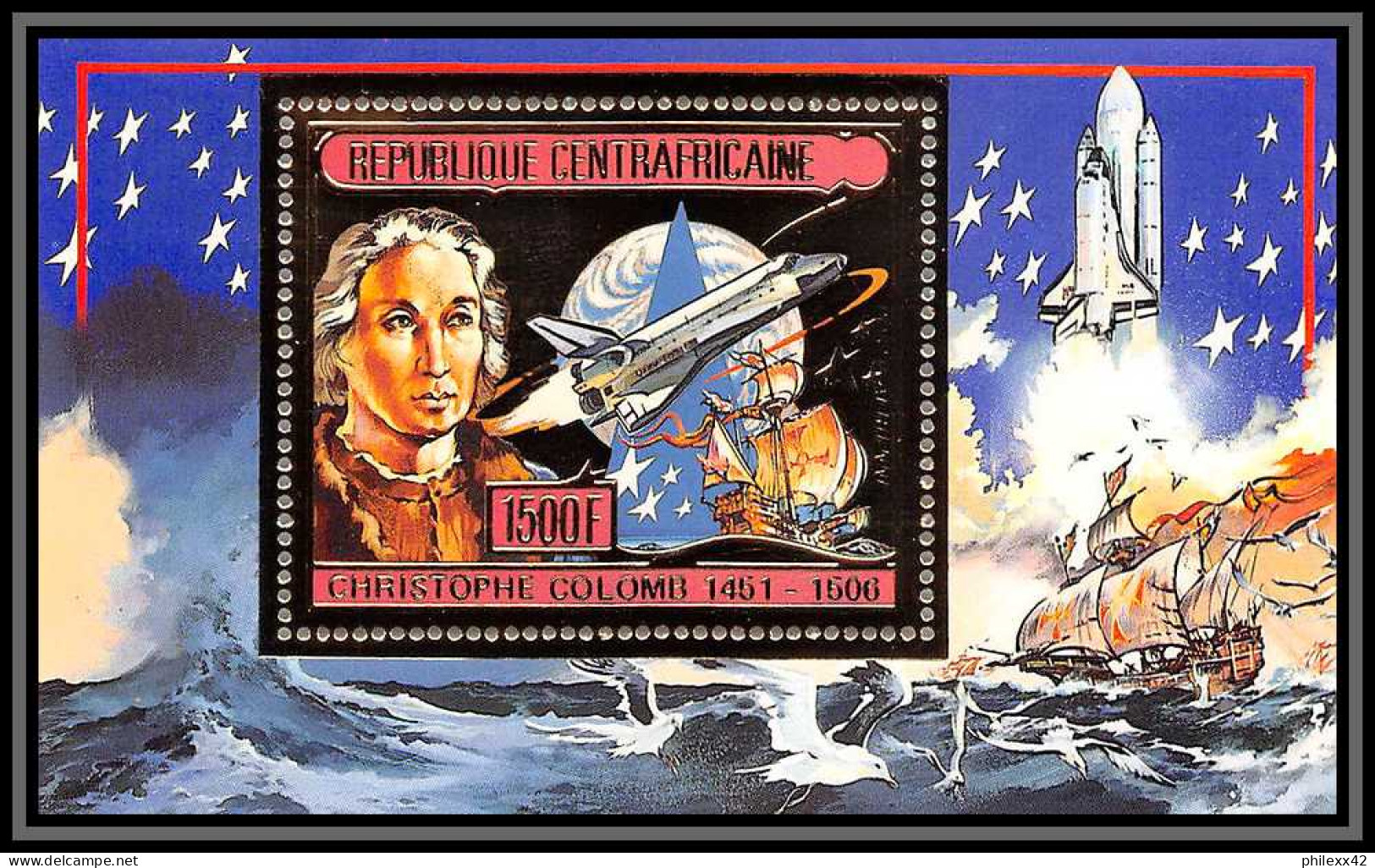 85992/ N°371 A Christophe Colomb Christopher Columbus Centrafricaine OR Gold ** MNH Espace Space  - Christoffel Columbus