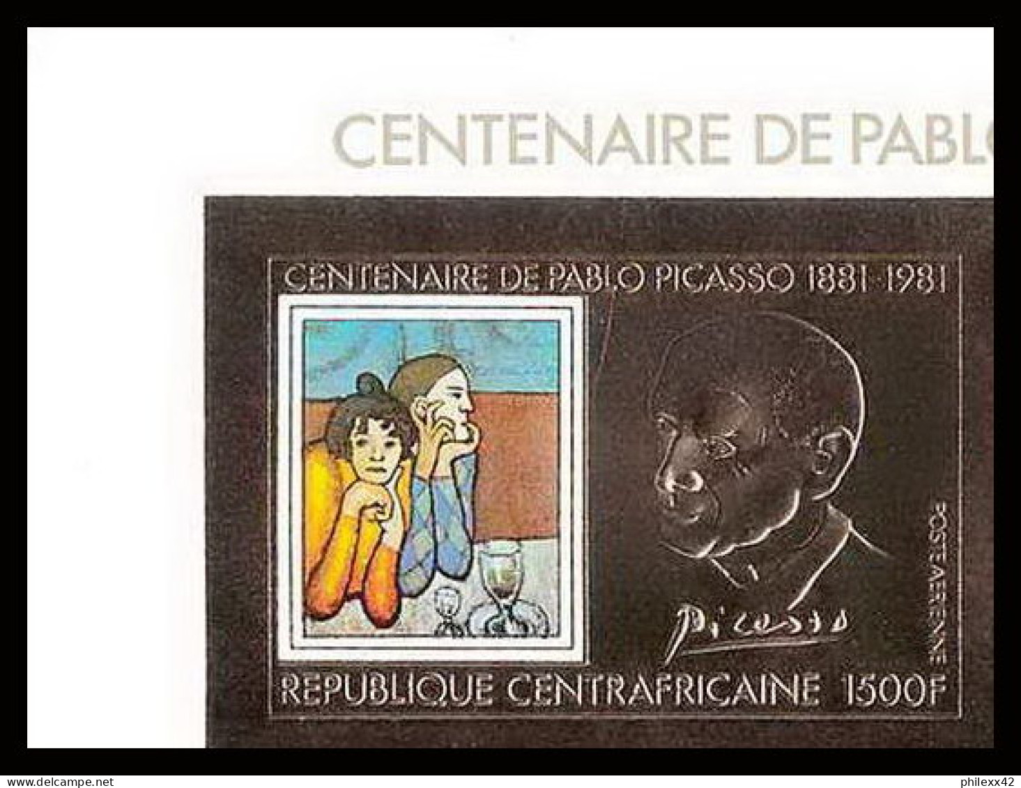 86005b/ N°748 B 1981 Picasso Tableau Painting Centrafricaine OR Gold ** MNH Non Dentelé Imperf  - Picasso