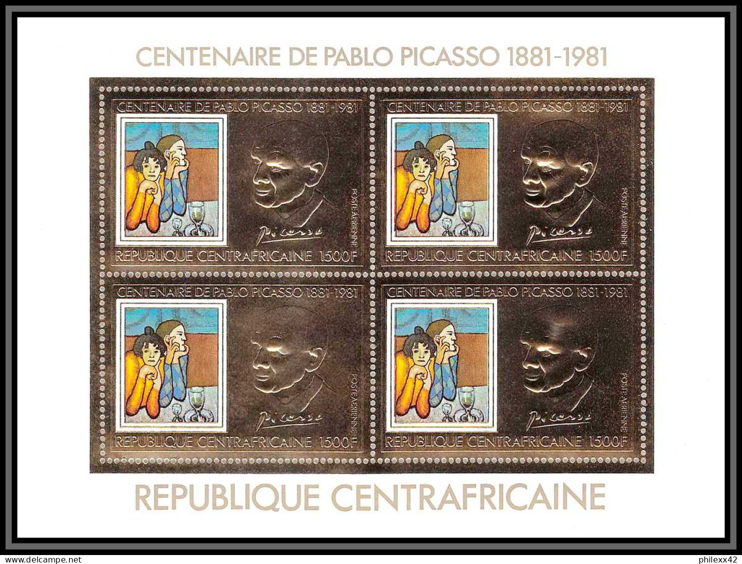 86006/ N°748 A 1981 Picasso Tableau Painting Centrafrique Centrafricain OR Gold ** MNH Bloc 4 Cote 60 - Picasso